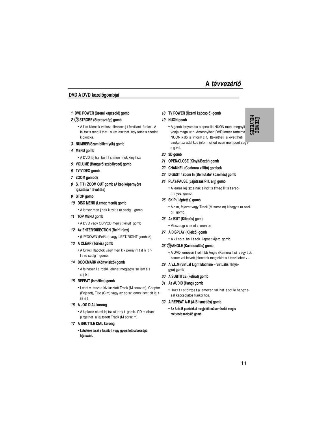 Samsung DVD-N505/EUR, DVD-N505/XEH manual DVD a DVD kezelgombjai 