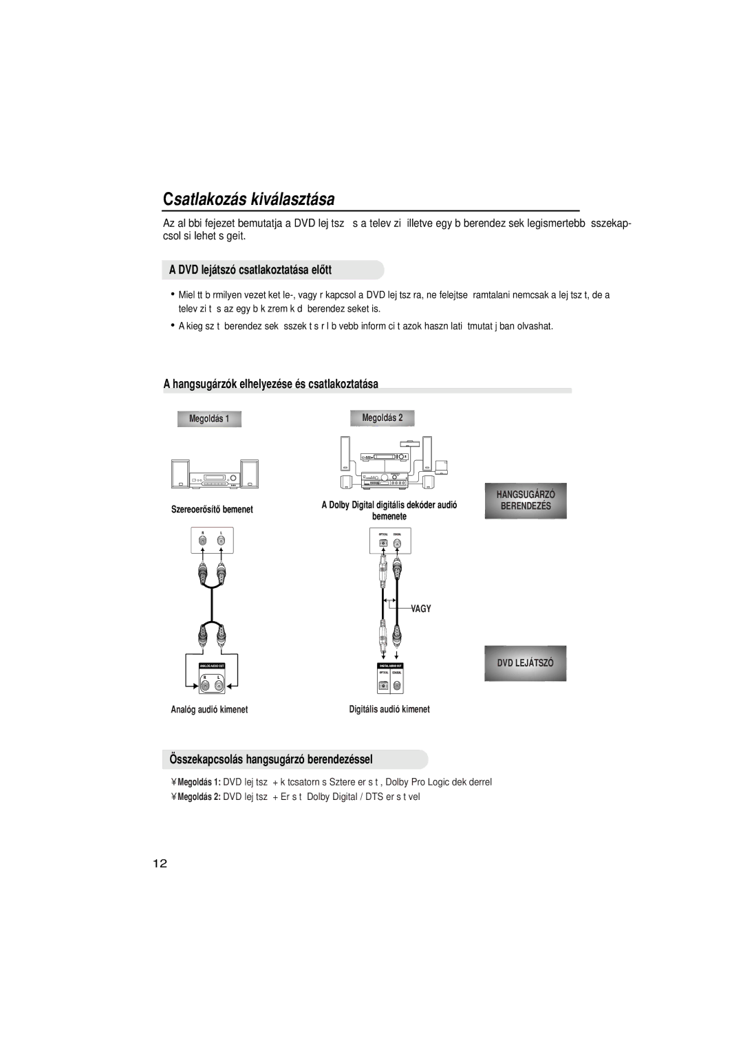 Samsung DVD-N505/XEH Csatlakoz‡s kiv‡laszt‡sa, DVD lej‡tsz- csatlakoztat‡sa eltt, …sszekapcsol‡s hangsug‡rz- berendezŽssel 