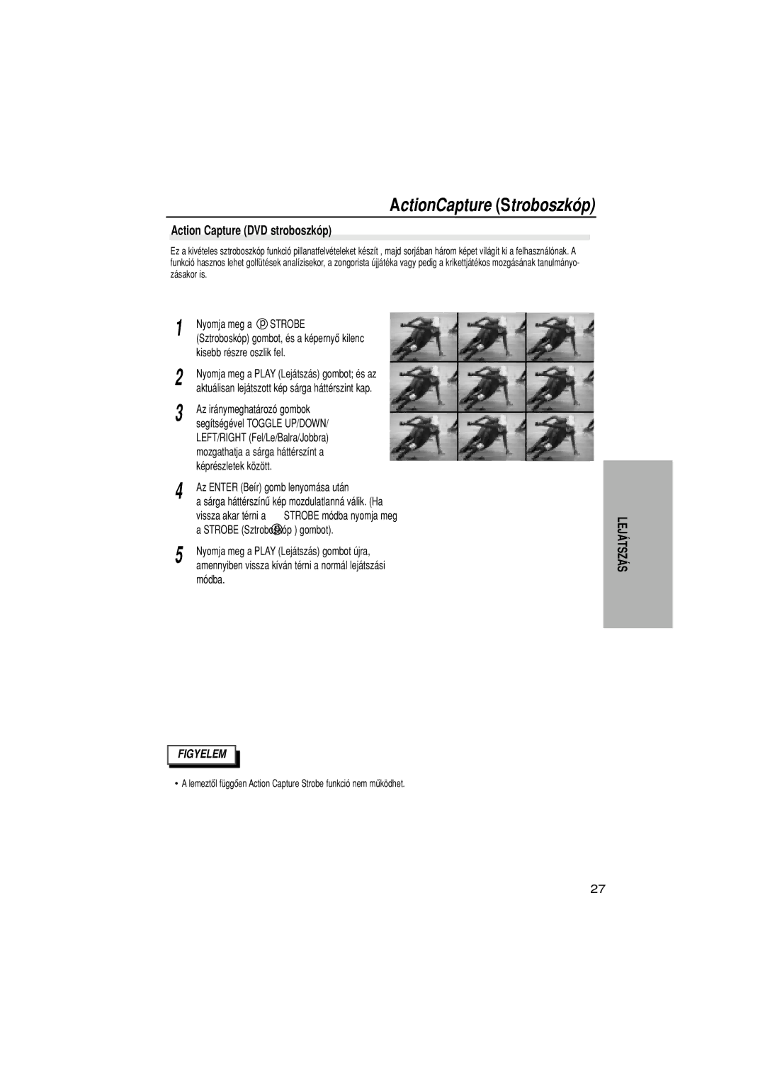 Samsung DVD-N505/EUR, DVD-N505/XEH manual ActionCapture Stroboszk-p, Action Capture DVD stroboszk-p, Nyomja meg a p Strobe 