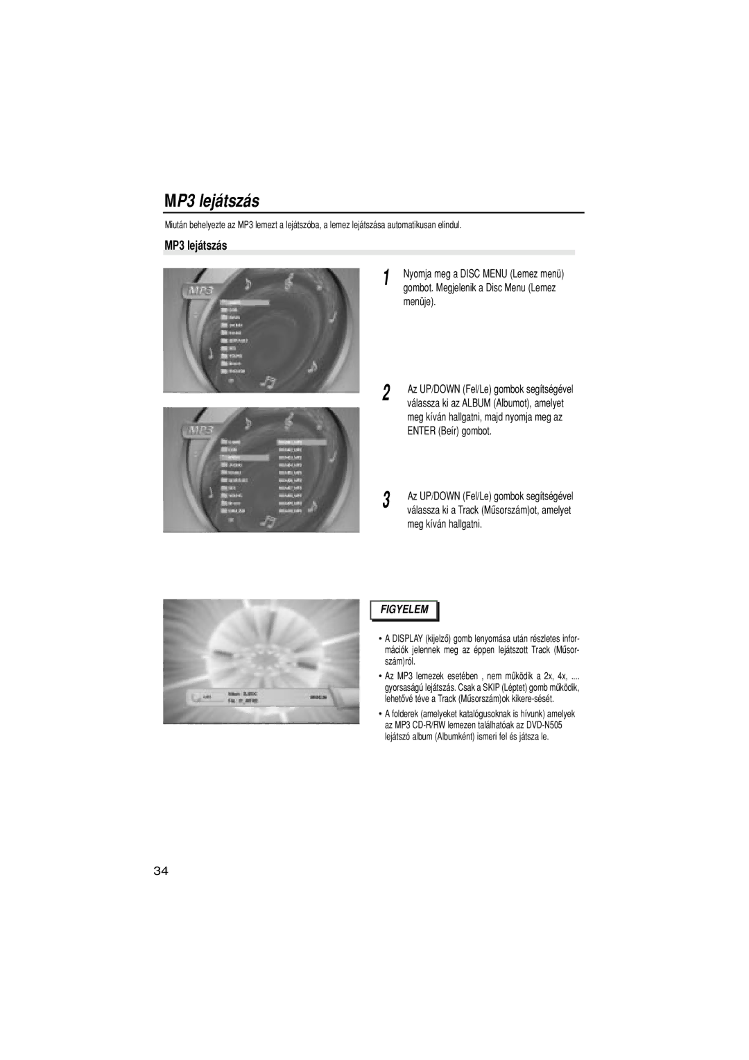 Samsung DVD-N505/XEH, DVD-N505/EUR manual MP3 lej‡tsz‡s, MenŸje, Meg k’v‡n hallgatni 