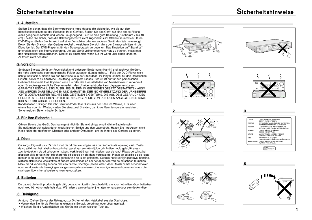 Samsung DVD-N505/XEG manual Sicherheitshinweise, Reinigung 