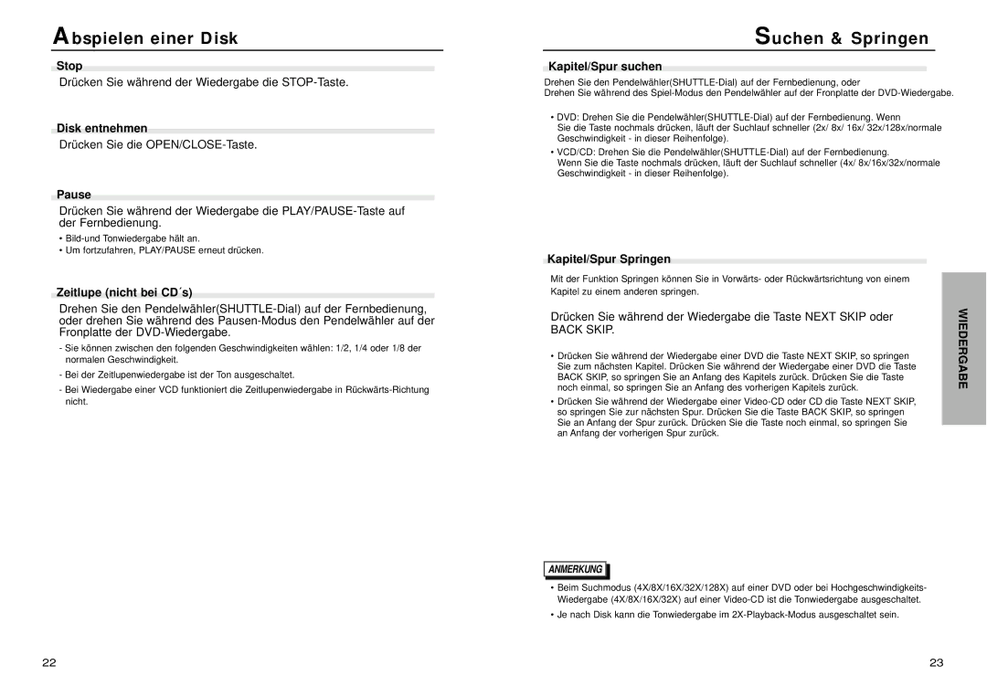 Samsung DVD-N505/XEG manual Suchen & Springen 