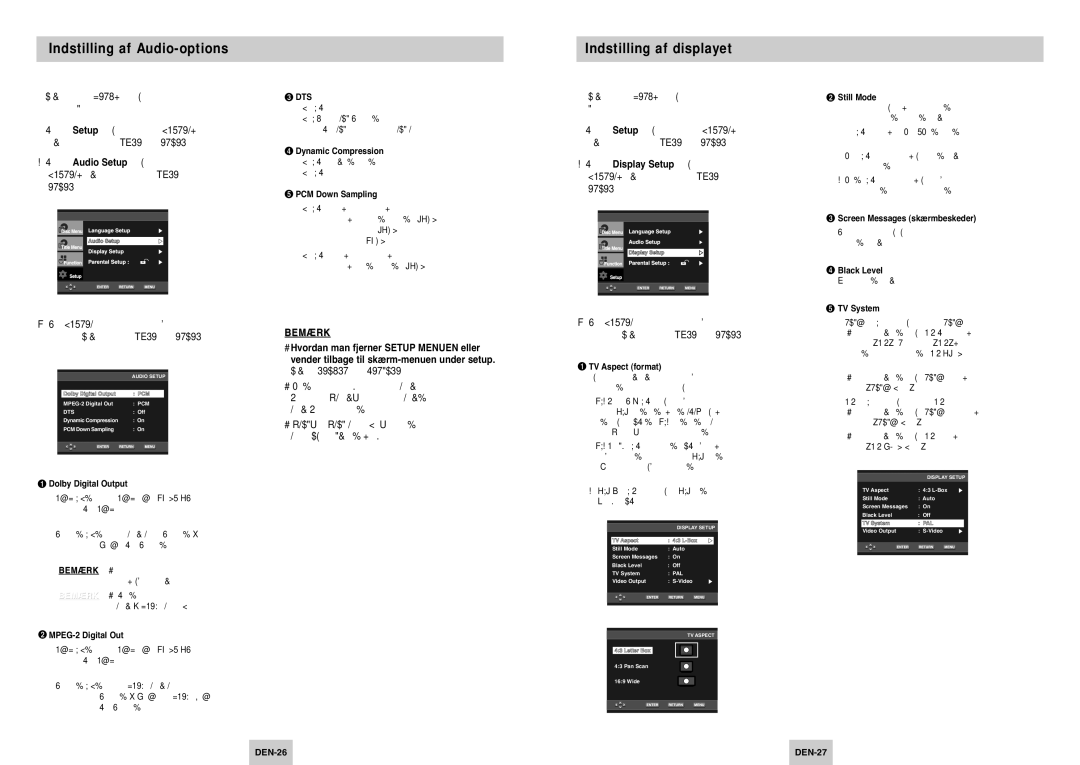 Samsung DVD-P142/XEE manual Indstilling af Audio-options, Indstilling af displayet 