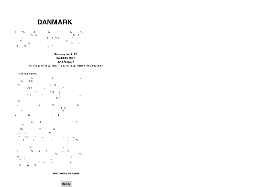 Samsung DVD-P142/XEE manual Danmark, DEN-32 
