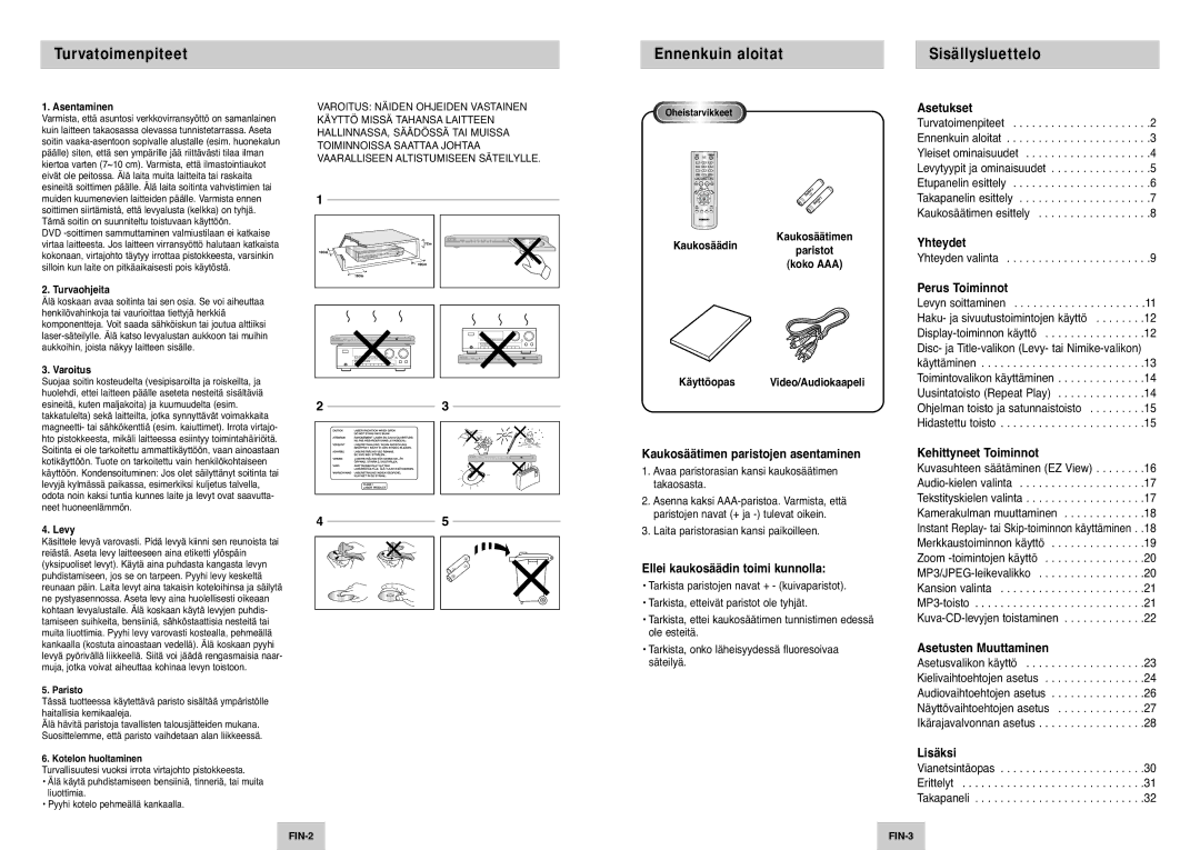 Samsung DVD-P142/XEE manual Turvatoimenpiteet, Ennenkuin aloitat, Sisällysluettelo 