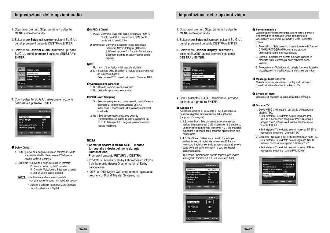 Samsung DVD-P142/XET Dolby Digital, MPEG-2 Digital, Compressione Dinamica, PCM Down Sampling, Aspetto TV, Fermo Immagine 