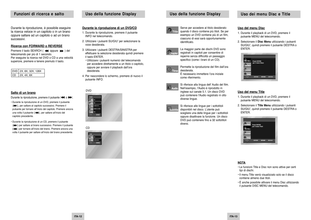 Samsung DVD-P142/XET manual Ricerca con Forward o Reverse, Salto di un brano, Durante la riproduzione di un DVD/CD 