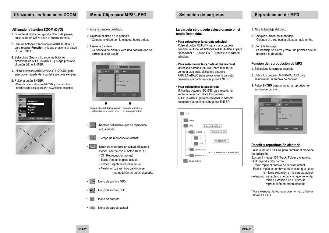 Samsung DVD-P144/XEC manual Utilizando la función Zoom DVD, La carpeta sólo puede seleccionarse en el, Modo Detención 