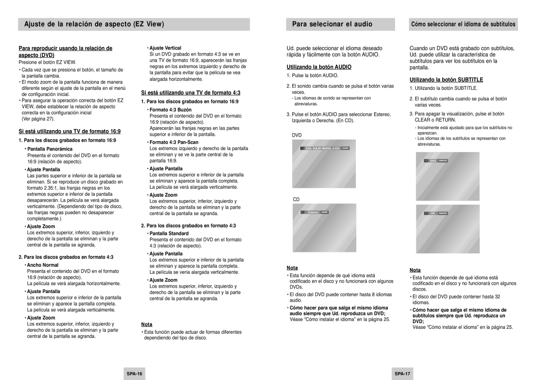 Samsung DVD-P144/XEC manual Si está utilizando una TV de formato, Utilizando la botón Audio, Utilizando la botón Subtitle 