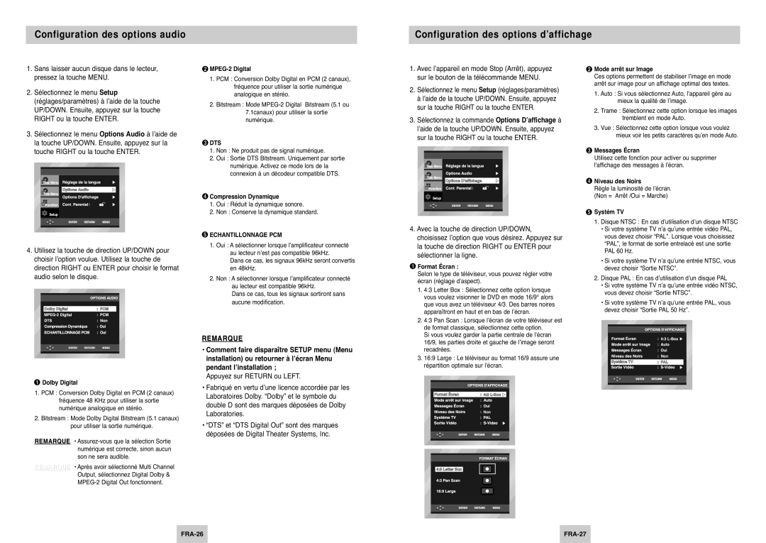 Samsung DVD-P144A/XEL, DVD-P144/XEL, DVD-P144/XET manual Pendant l’installation, Appuyez sur Return ou Left, Laboratories 