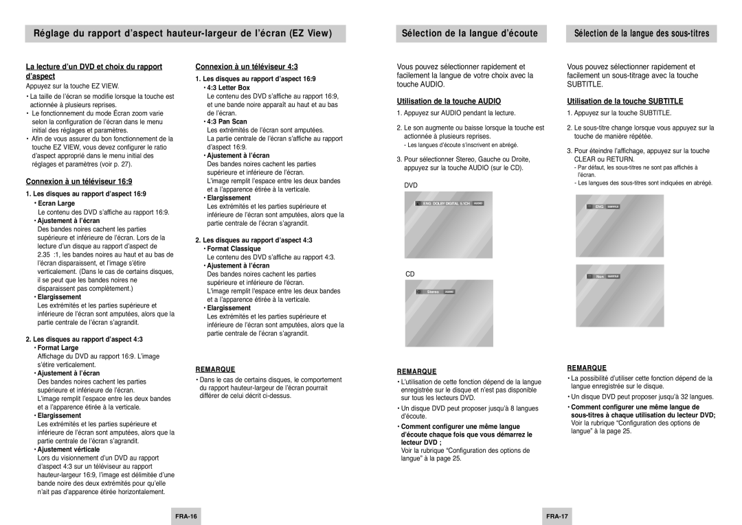 Samsung DVD-P144/XET, DVD-P144/XEL manual La lecture d’un DVD et choix du rapport d’aspect, Connexion à un téléviseur 