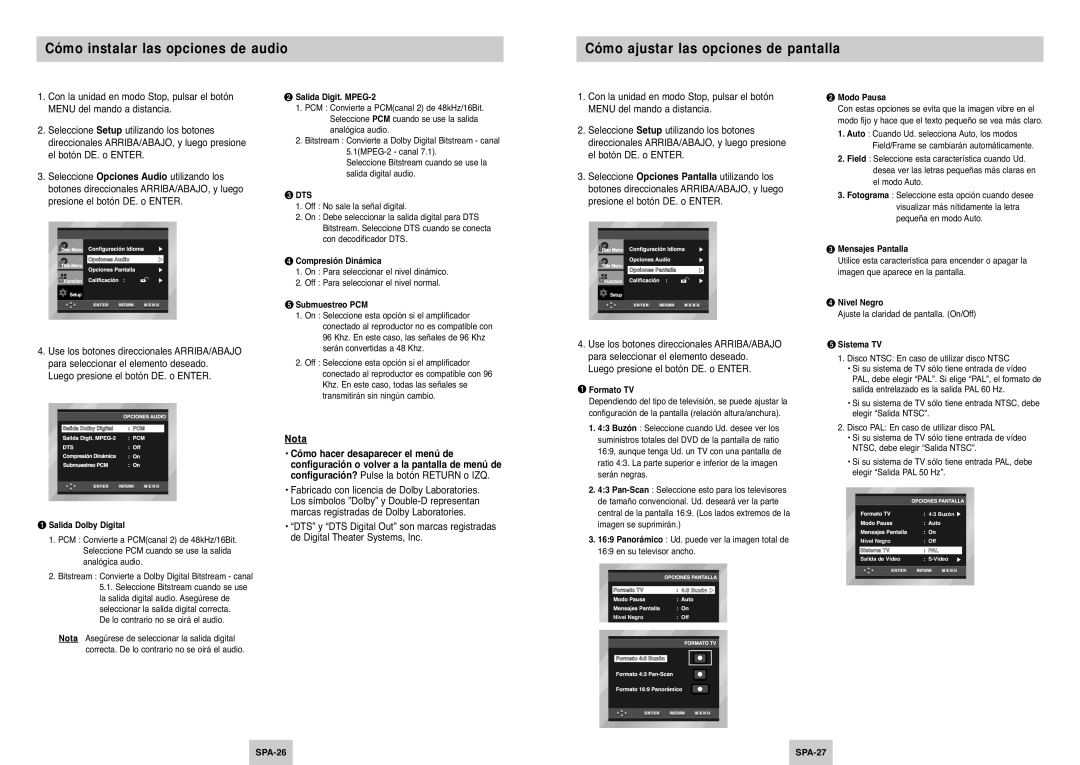 Samsung DVD-P145/XEC manual Menu del mando a distancia, Con la unidad en modo Stop, pulsar el botón, El botón DE. o Enter 