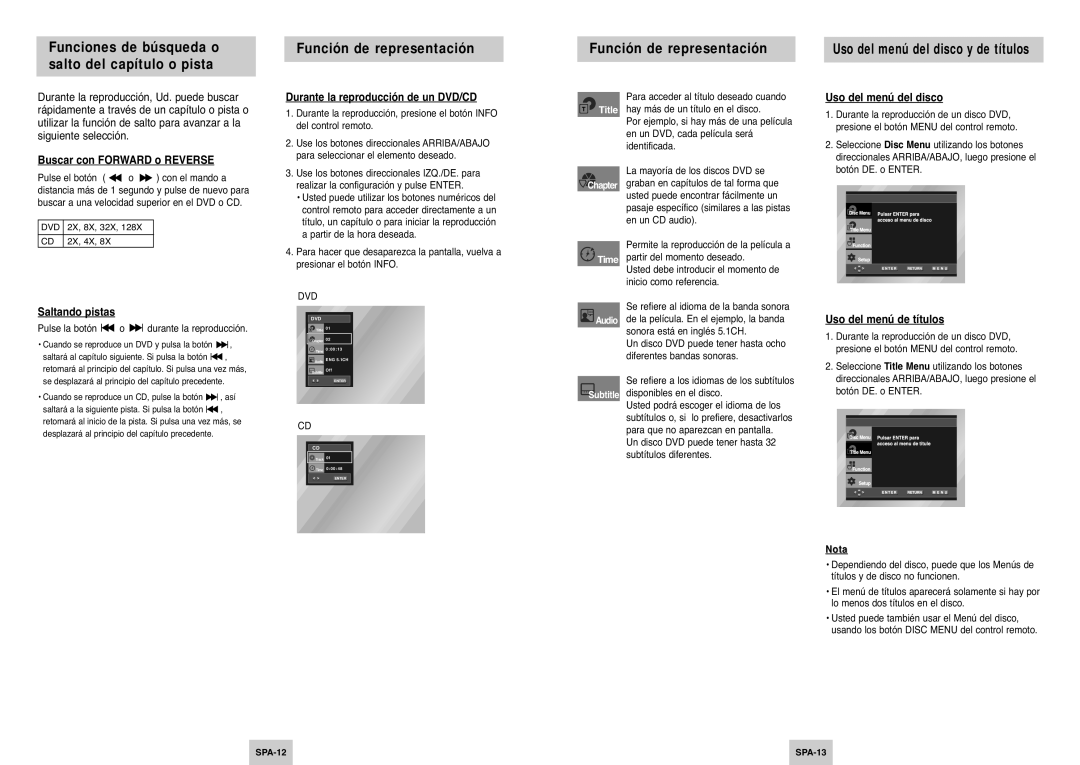 Samsung DVD-P145/XEC manual Función de representación 