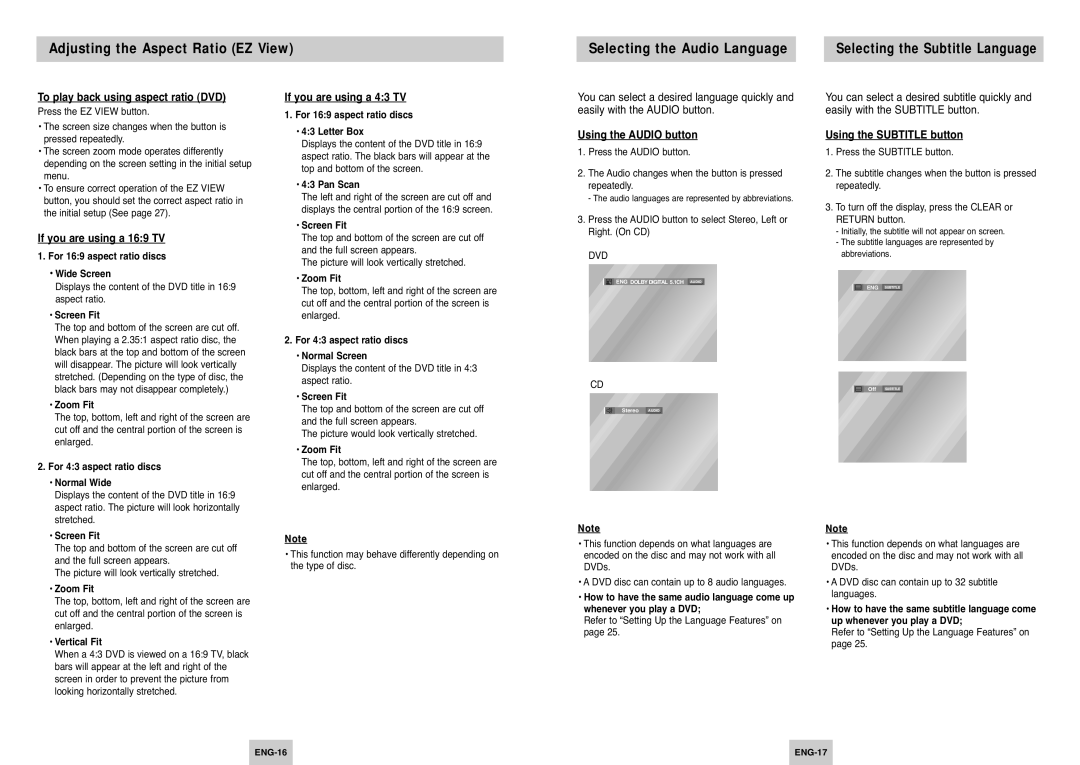 Samsung DVD-P145/XEH manual To play back using aspect ratio DVD, If you are using a 169 TV, If you are using a 43 TV 