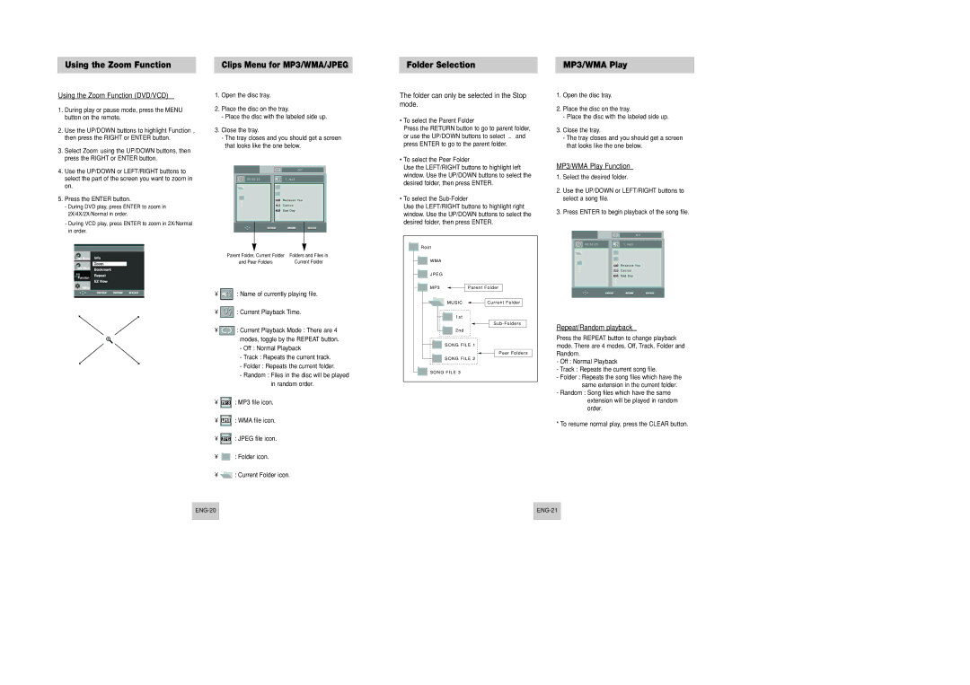 Samsung DVD-P146B/SAM manual Using the Zoom Function, Folder Selection MP3/WMA Play 