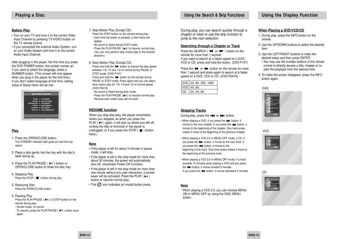 Samsung DVD-P147/FES, DVD-P147/AFR manual Playing a Disc, Using the Display Function 