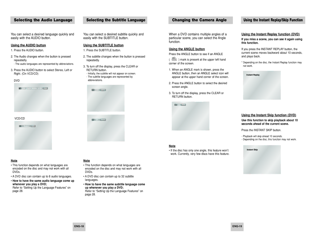 Samsung DVD-P248K, DVD-P148, AK68-00411A manual Selecting the Audio Language, Changing the Camera Angle 