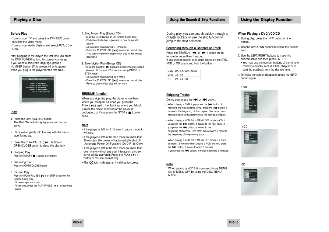 Samsung DVD-P248K, DVD-P148, AK68-00411A manual Playing a Disc, Using the Display Function 