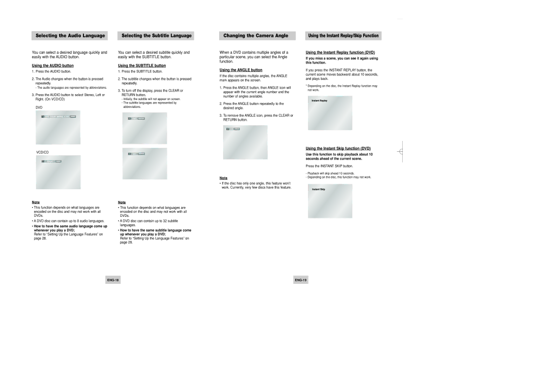 Samsung DVD-P148A/XSV, DVD-P148/XSV manual Selecting the Audio Language, Changing the Camera Angle 