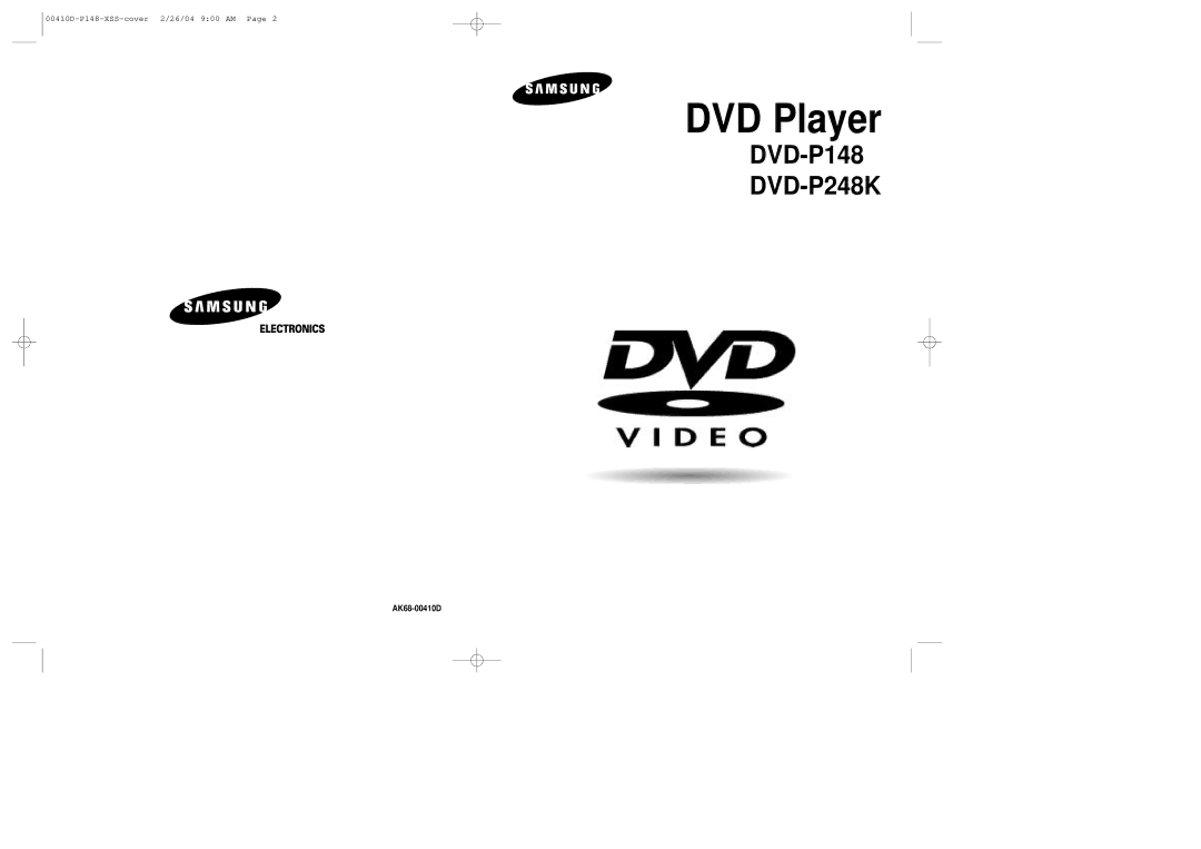 Samsung DVD-P148A/XSV, DVD-P148/XTN, DVD-P148/XSV manual DVD Player, AK68-00410D 