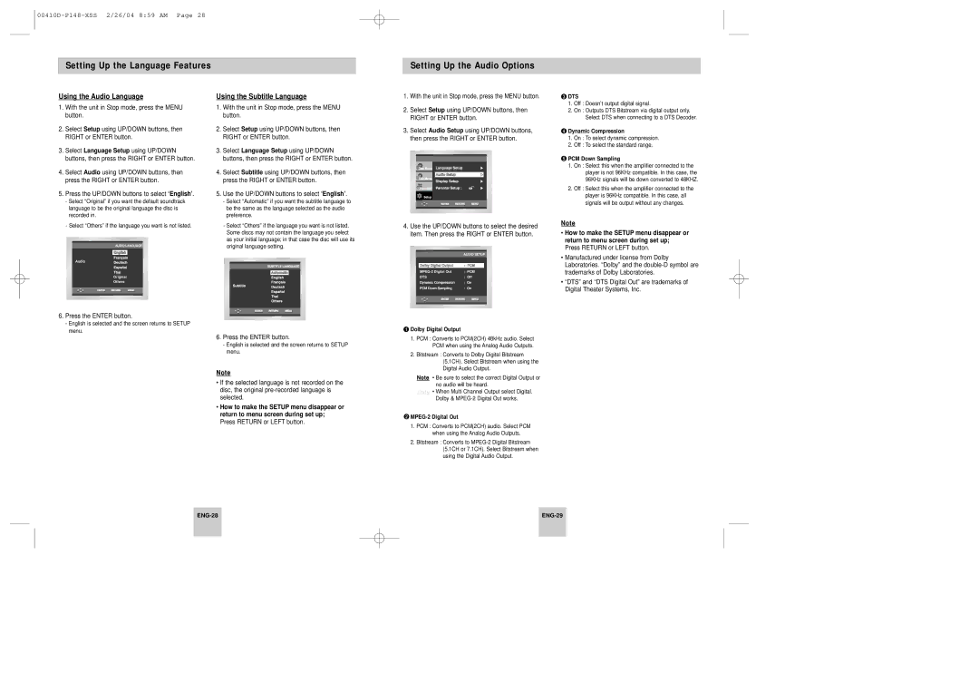 Samsung DVD-P148/XTN, DVD-P148A/XSV, DVD-P148/XSV manual Using the Audio Language, Using the Subtitle Language 