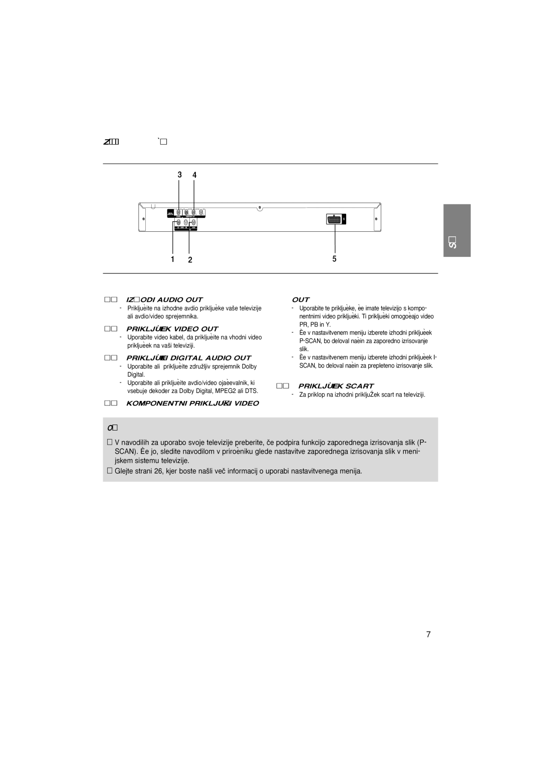 Samsung DVD-P171/AUS, DVD-P171/XSE manual Zadnja plo‰ea, Opomba 