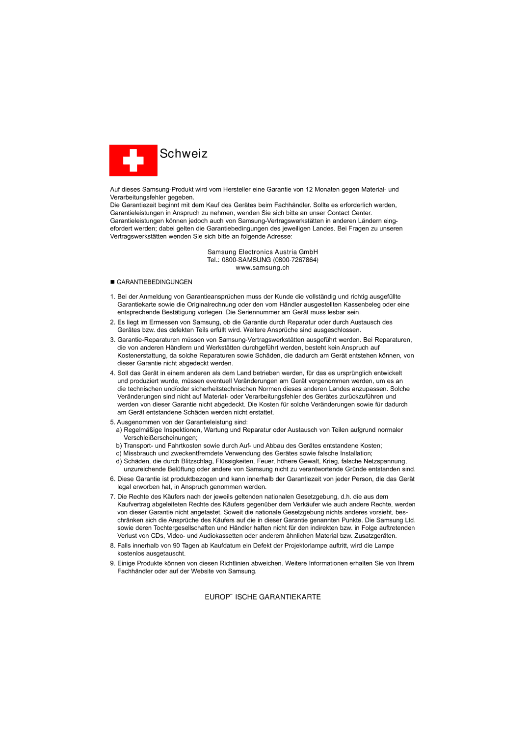 Samsung DVD-P171/AUS, DVD-P171/XSE manual Schweiz 