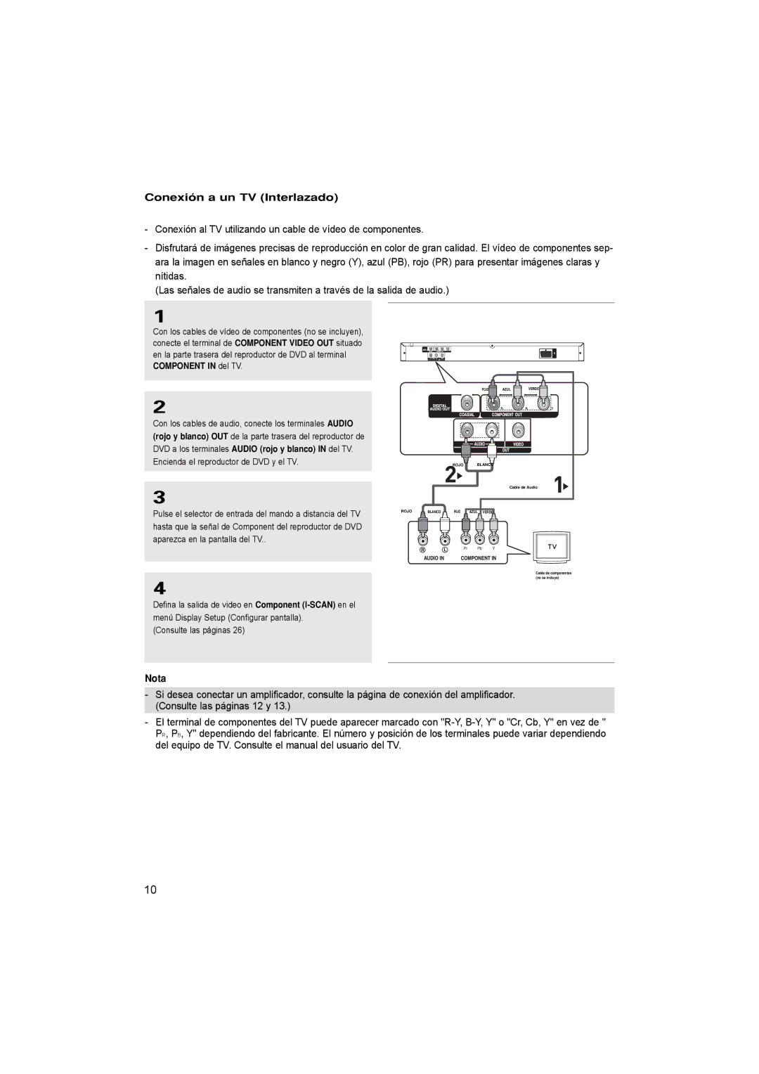 Samsung DVD-P171/XEC, DVD-P171/EUR, DVD-P171/AFR manual Conexión a un TV Interlazado, Nota 