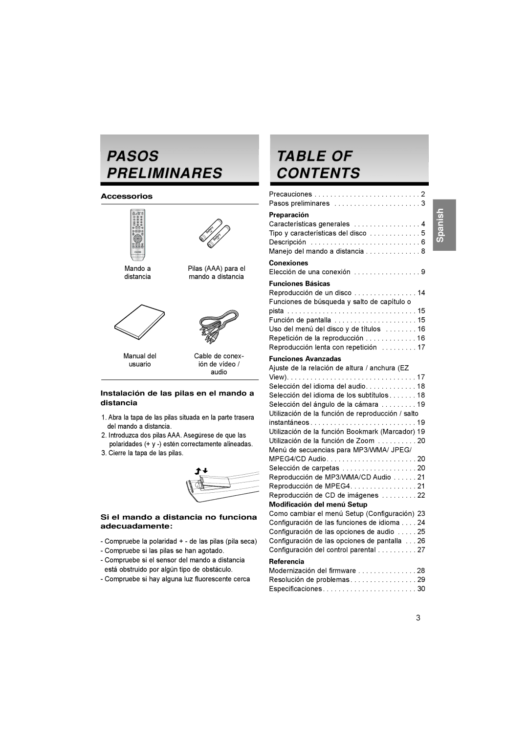 Samsung DVD-P171/EUR, DVD-P171/XEC, DVD-P171/AFR manual Pasos Preliminares, Contents 