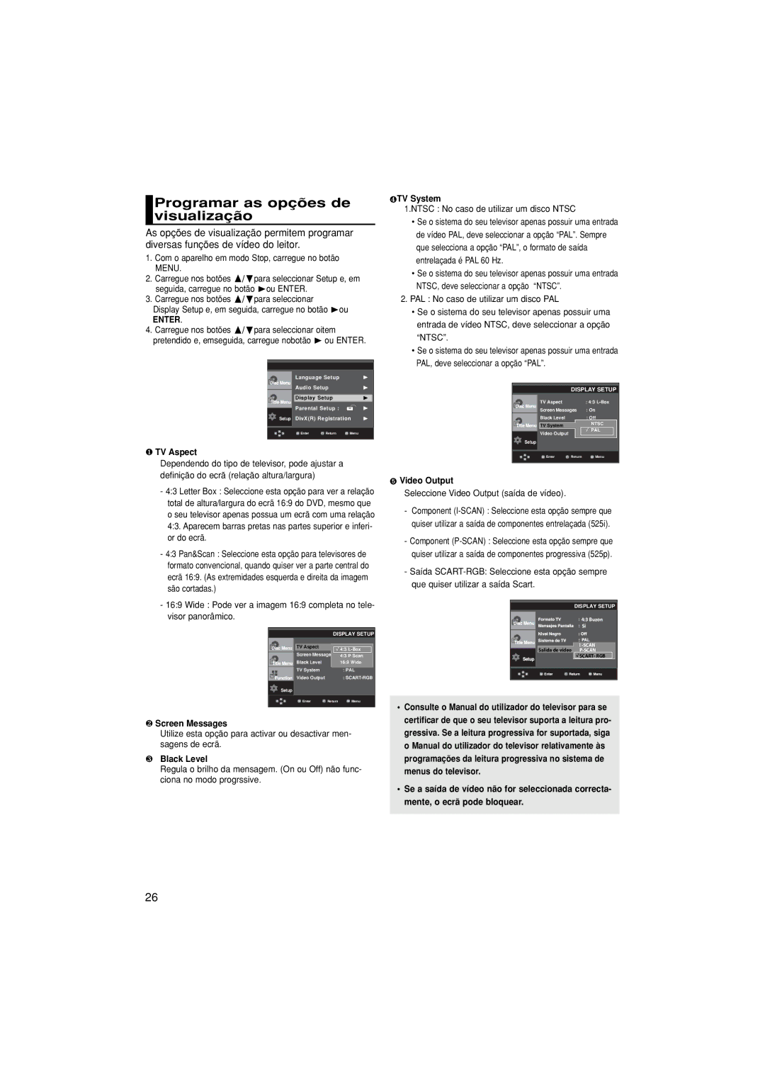 Samsung DVD-P171/AFR, DVD-P171/EUR, DVD-P171/XEC manual Programar as opções de visualização 