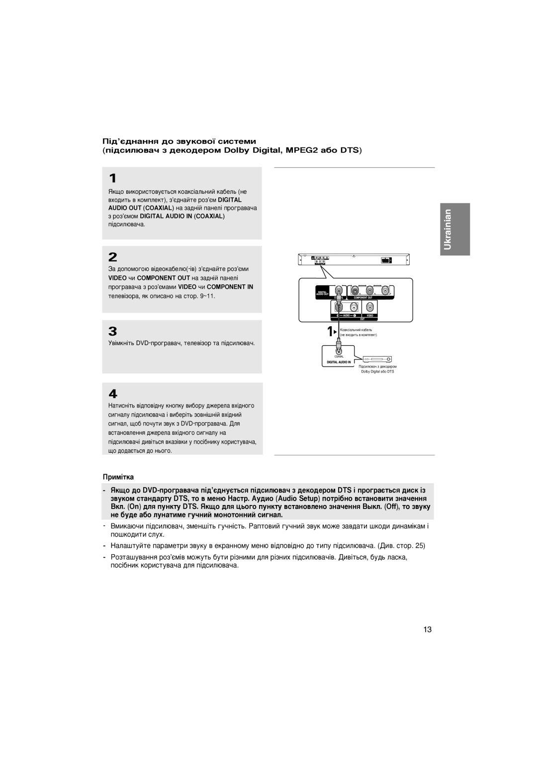 Samsung DVD-P171/NWT manual ÜÍ˘Ó ‚ËÍÓËÒÚÓ‚ÛπÚ¸Òﬂ ÍÓ‡ÍÒ¥‡Î¸ÌËÈ Í‡·ÂÎ¸ ÌÂ, ÓÁ’πÏÓÏ Digital Audio in Coaxial, ¥‰Òëî˛‚‡˜‡ 