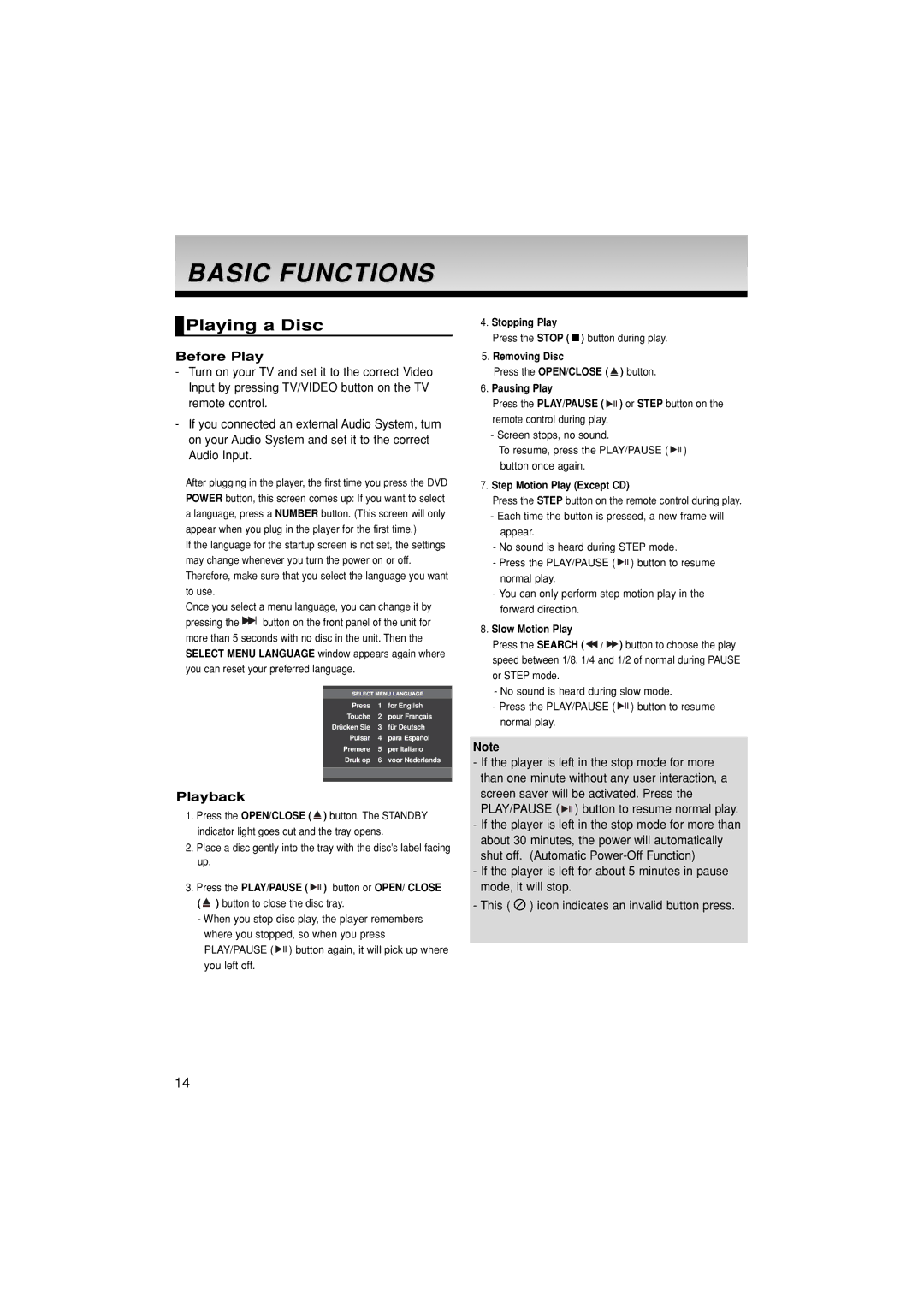 Samsung DVD-P171/SAM manual Basic Functions, Playing a Disc, Before Play, Playback 