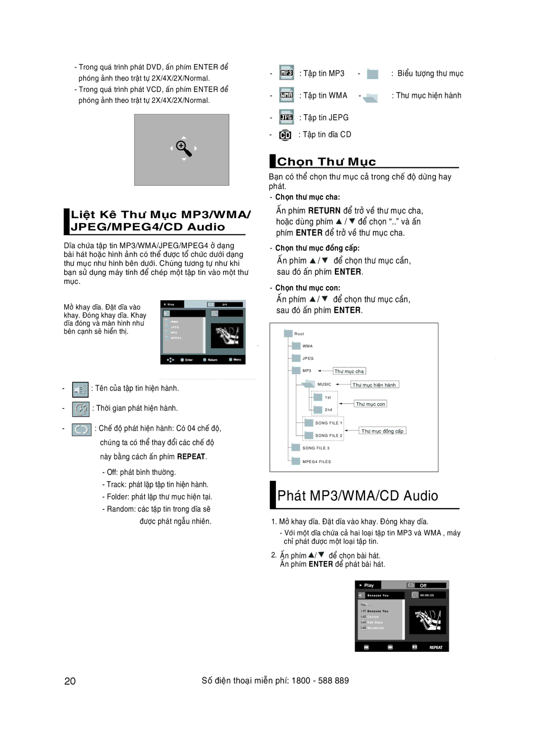 Samsung DVD-P171/XSV manual Thö MP3/WMA/JPEG/CD Audio, JPEG/MPEG4/CD Audio, Phím Return 