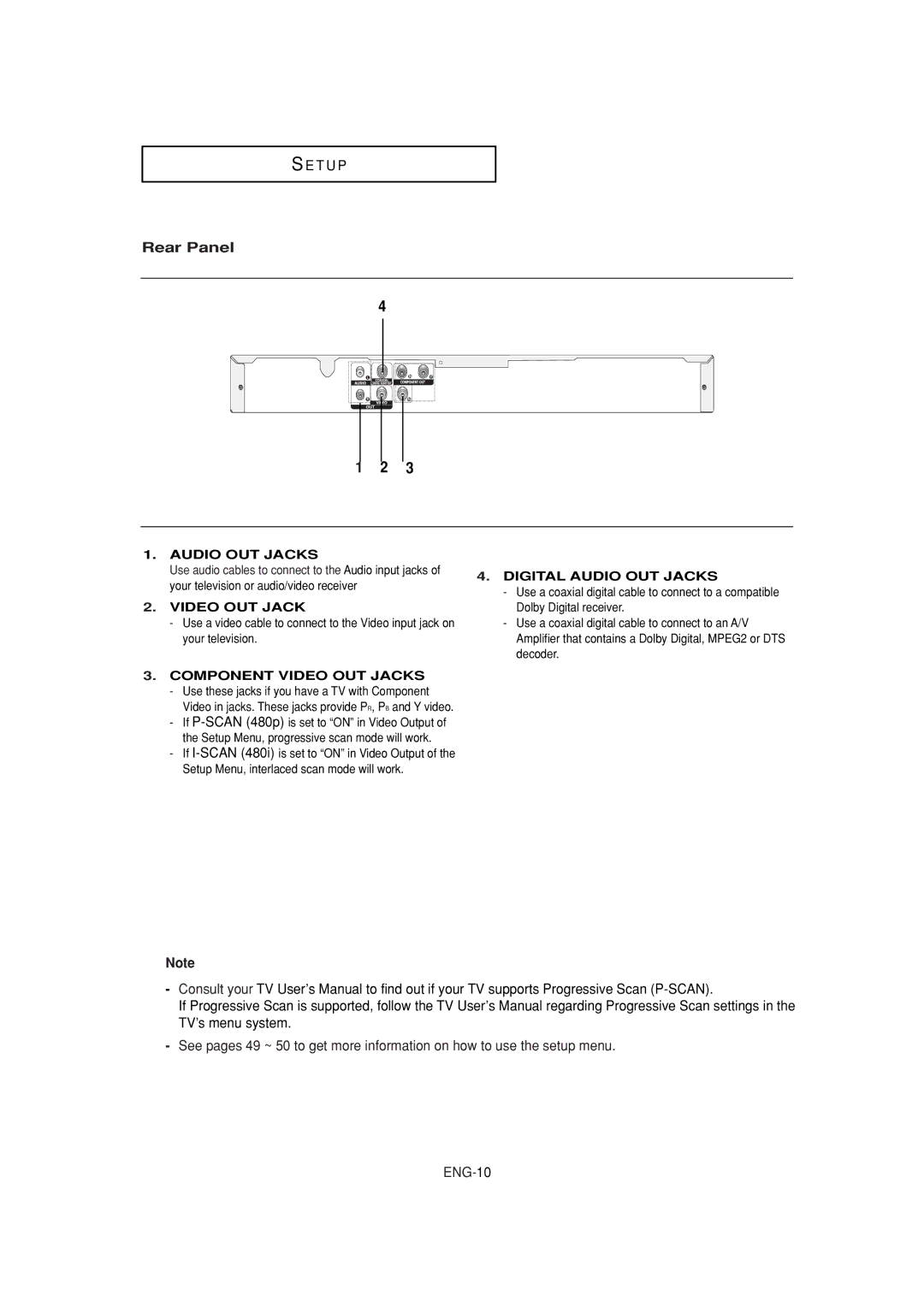 Samsung DVD-P181 manual Rear Panel, Digital Audio OUT Jacks 