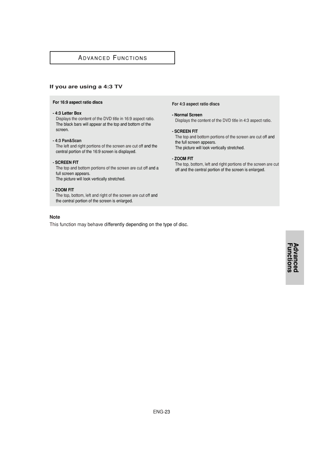 Samsung DVD-P181 manual If you are using a 43 TV, For 169 aspect ratio discs Letter Box, 43 Pan&Scan 