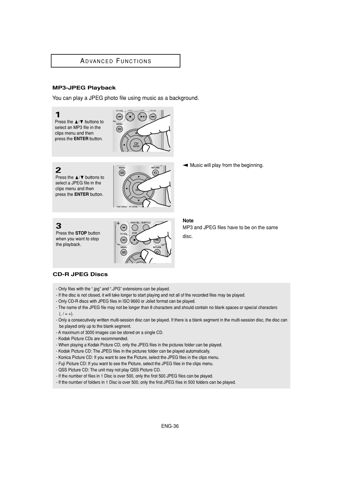 Samsung DVD-P181 manual MP3-JPEG Playback, CD-R Jpeg Discs 