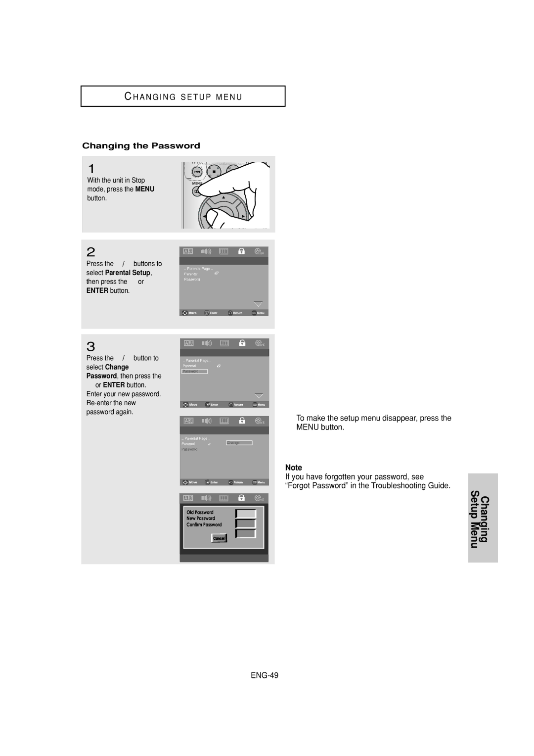 Samsung DVD-P181 manual Changing the Password 