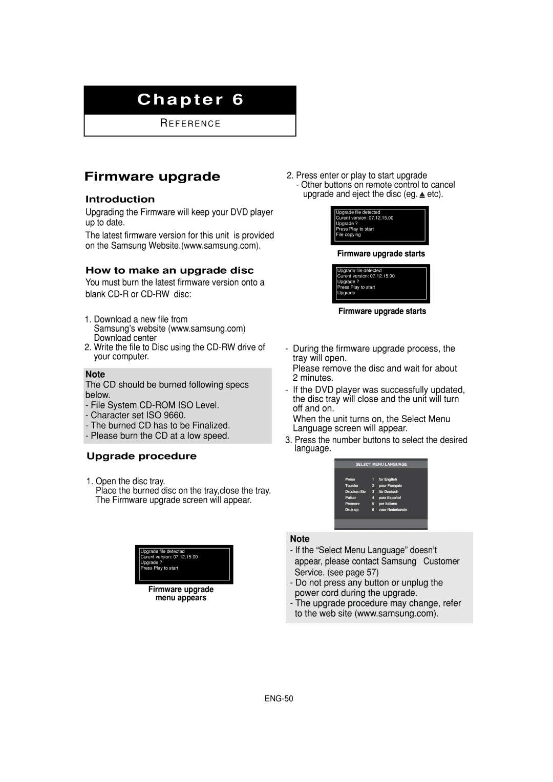 Samsung DVD-P181 manual Firmware upgrade, Introduction, How to make an upgrade disc, Upgrade procedure 