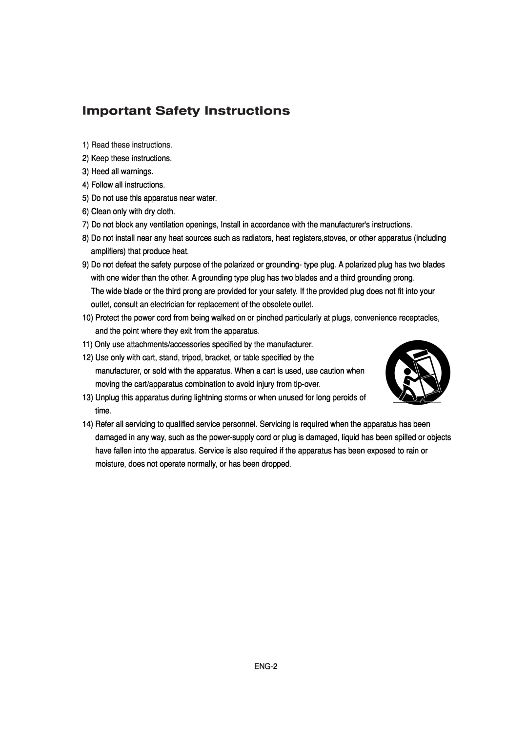 Samsung DVD-P181 manual Important Safety Instructions 