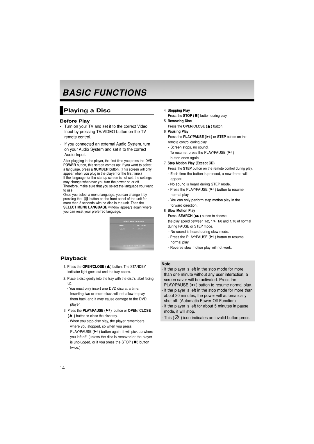 Samsung DVD-P181/MEA, DVD-P181/EDC, DVD-P181/XEC, DVD-P181/AFR manual Basic Functions, Playing a Disc, Playback, Before Play 