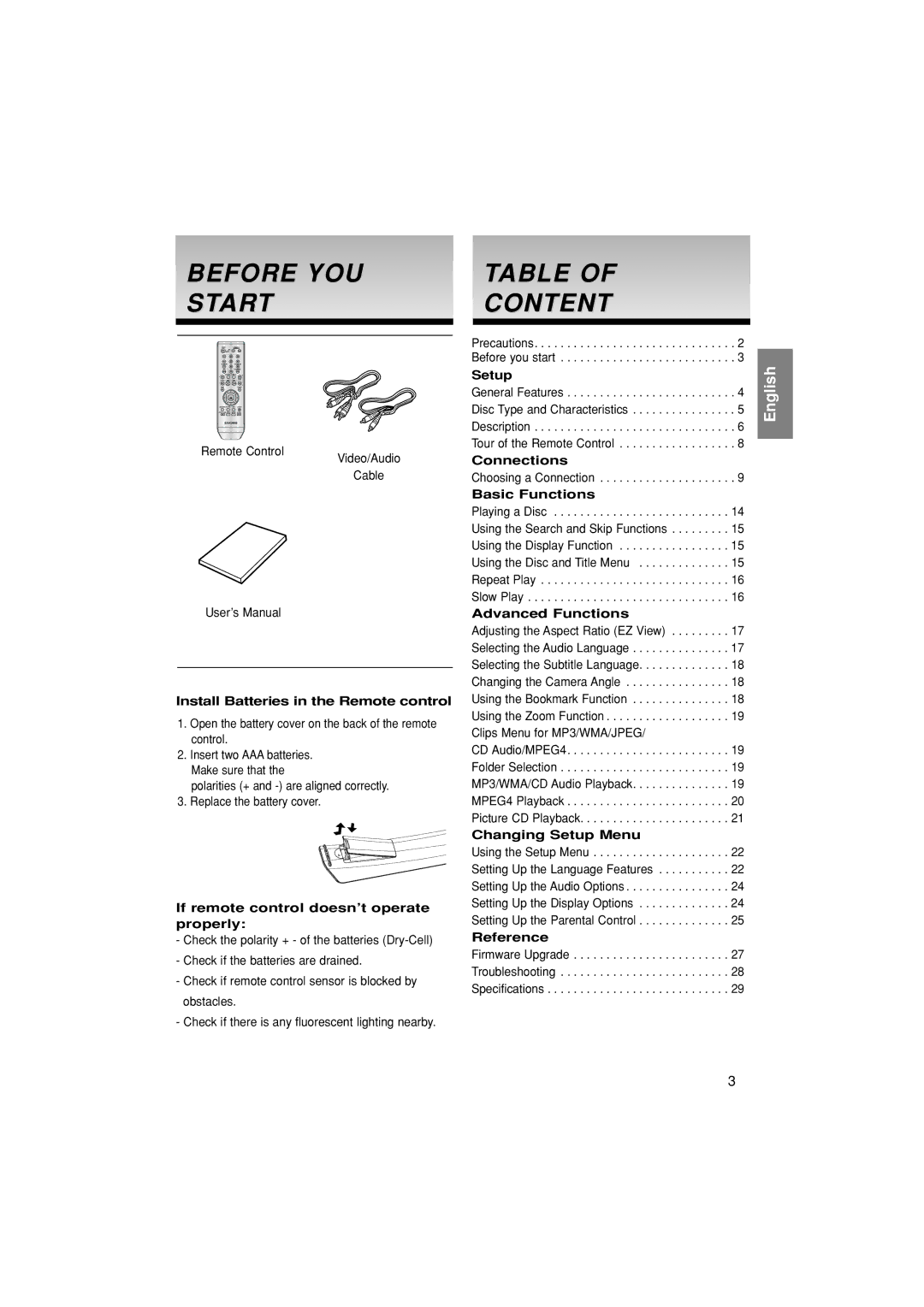 Samsung DVD-P181/AFR, DVD-P181/EDC, DVD-P181/XEC, DVD-P181/MEA manual Before YOU Start, Content 