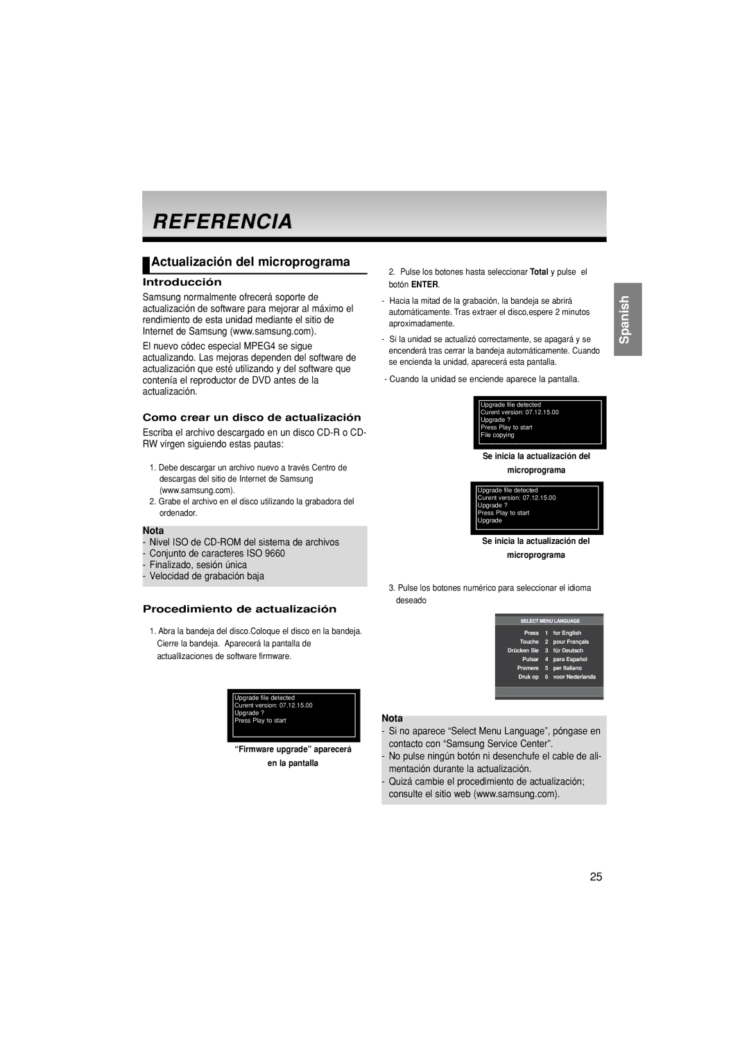 Samsung DVD-P181/XEC manual Referencia, Actualización del microprograma, Introducción, Como crear un disco de actualización 