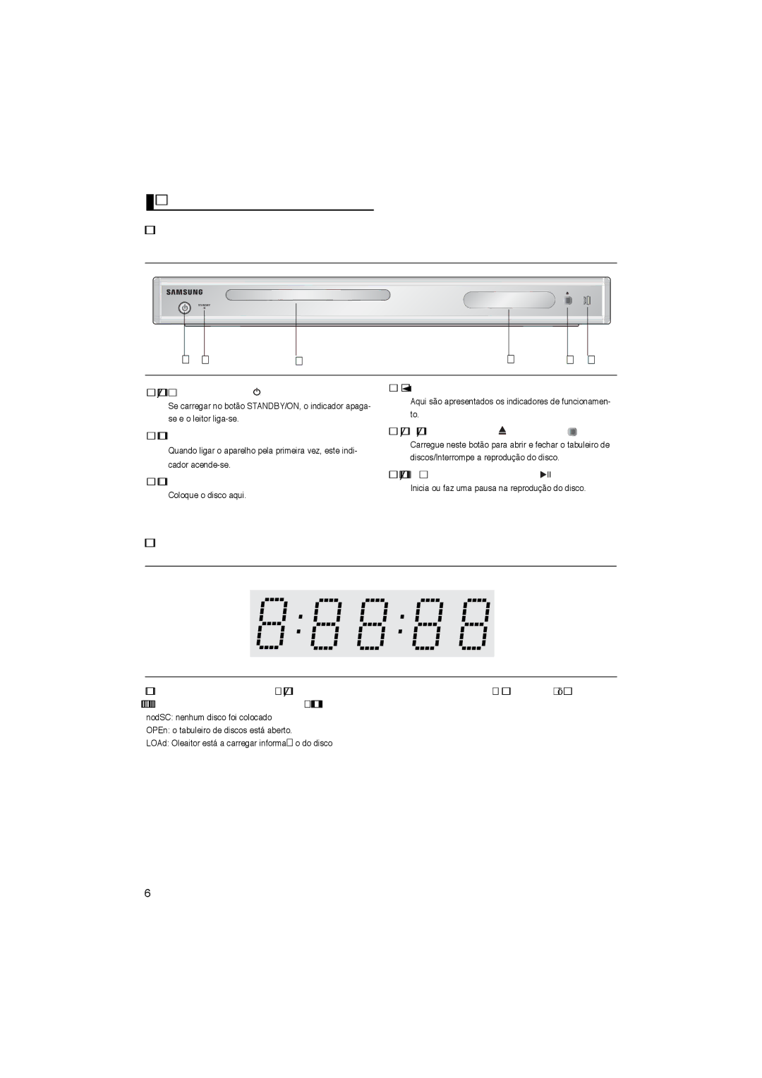 Samsung DVD-P181/EDC, DVD-P181/XEC, DVD-P181/MEA Descrição, Comandos do Painel Frontal, Visor do painel frontal, Standby/On 