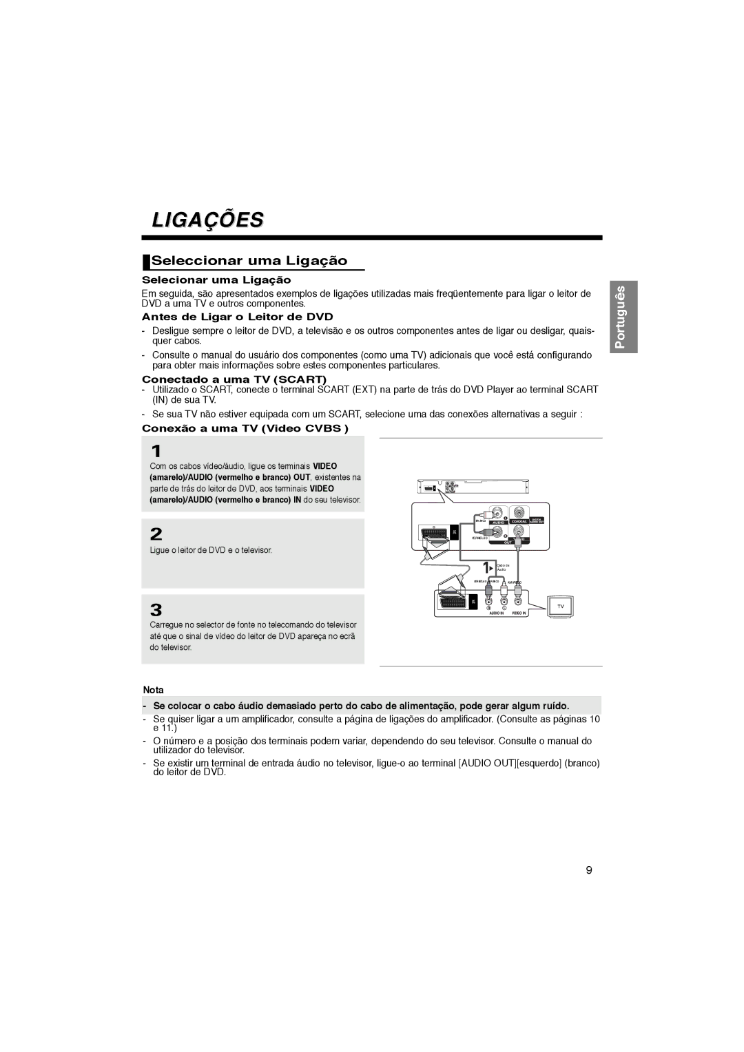 Samsung DVD-P181/AFR, DVD-P181/EDC, DVD-P181/XEC, DVD-P181/MEA manual Ligações, Seleccionar uma Ligação 