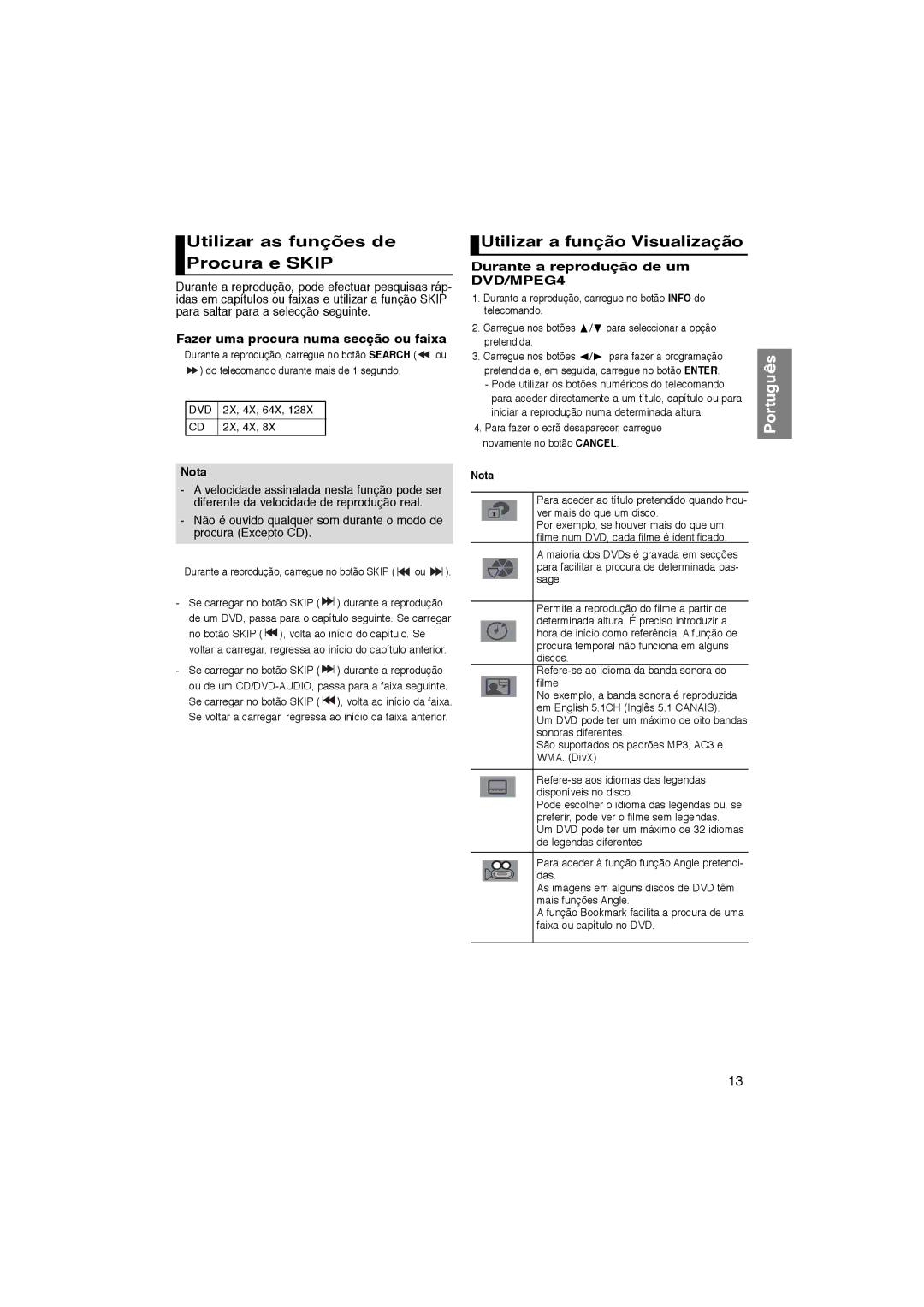 Samsung DVD-P181/AFR, DVD-P181/EDC, DVD-P181/XEC manual Utilizar as funções de Procura e Skip, Utilizar a função Visualização 