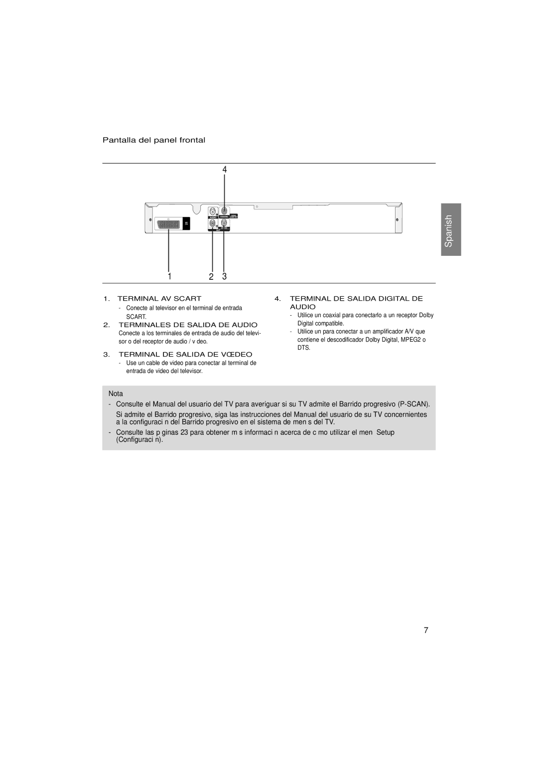 Samsung DVD-P181/AFR, DVD-P181/EDC, DVD-P181/XEC, DVD-P181/MEA manual Nota, Terminal AV Scart 