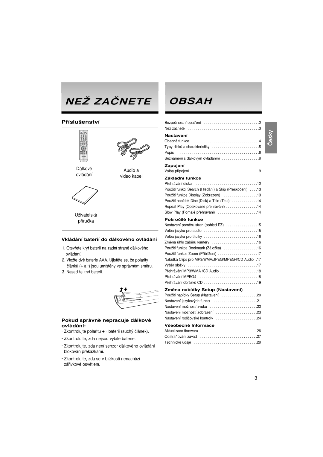 Samsung DVD-P181/XEC, DVD-P181/EDC manual Vkládání baterií do dálkového ovládání, Pokud správnû nepracuje dálkové ovládání 