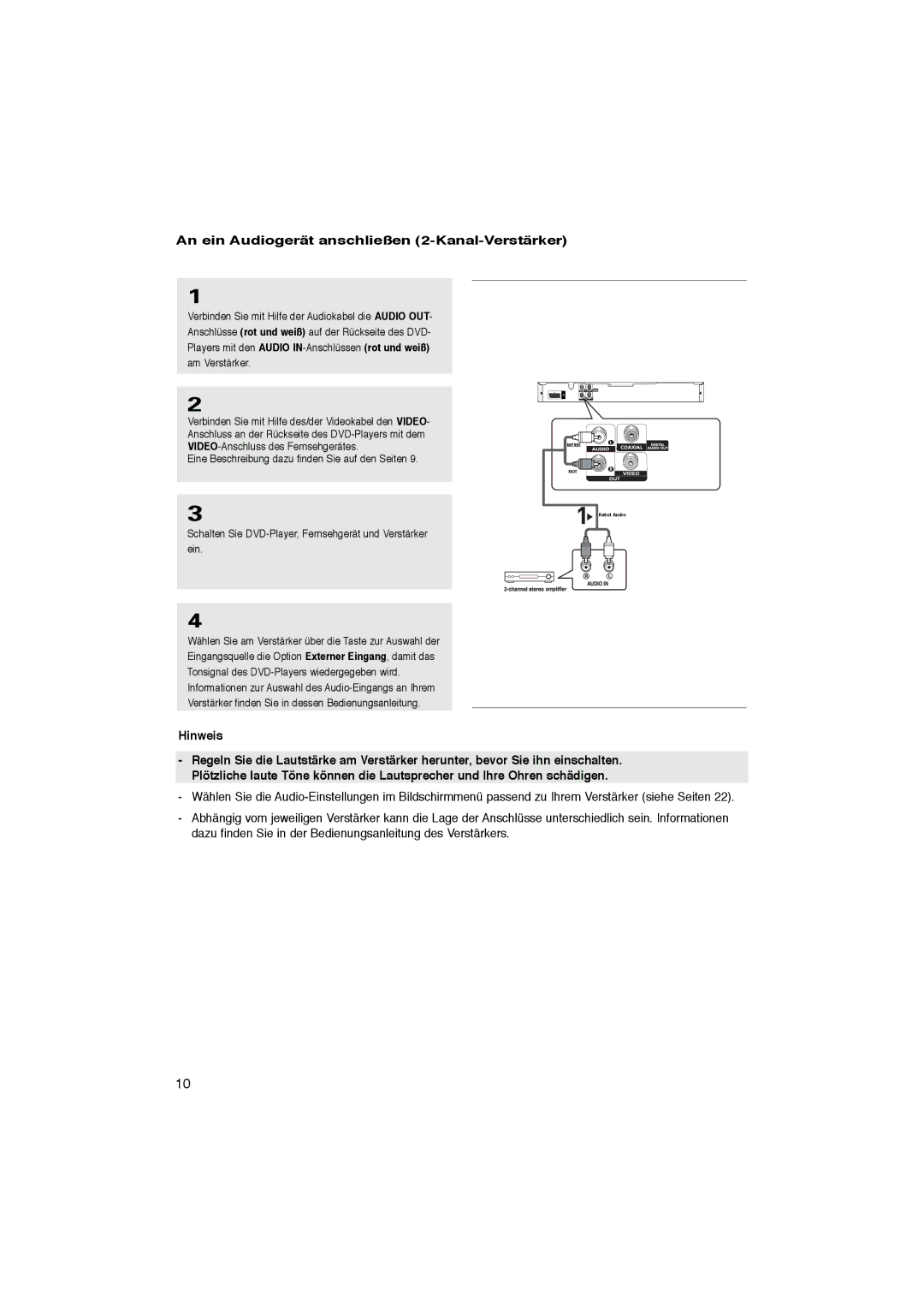 Samsung DVD-P181/EDC, DVD-P181/XEL manual An ein Audiogerät anschließen 2-Kanal-Verstärker 