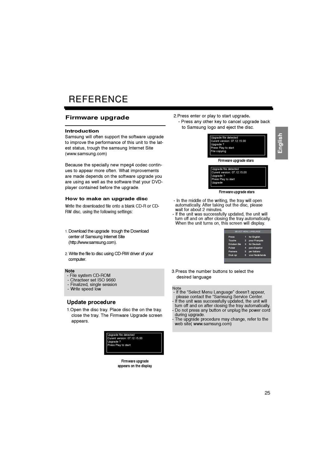 Samsung DVD-P181/XEL, DVD-P181/EDC manual Reference, Firmware upgrade, Update procedure, How to make an upgrade disc 