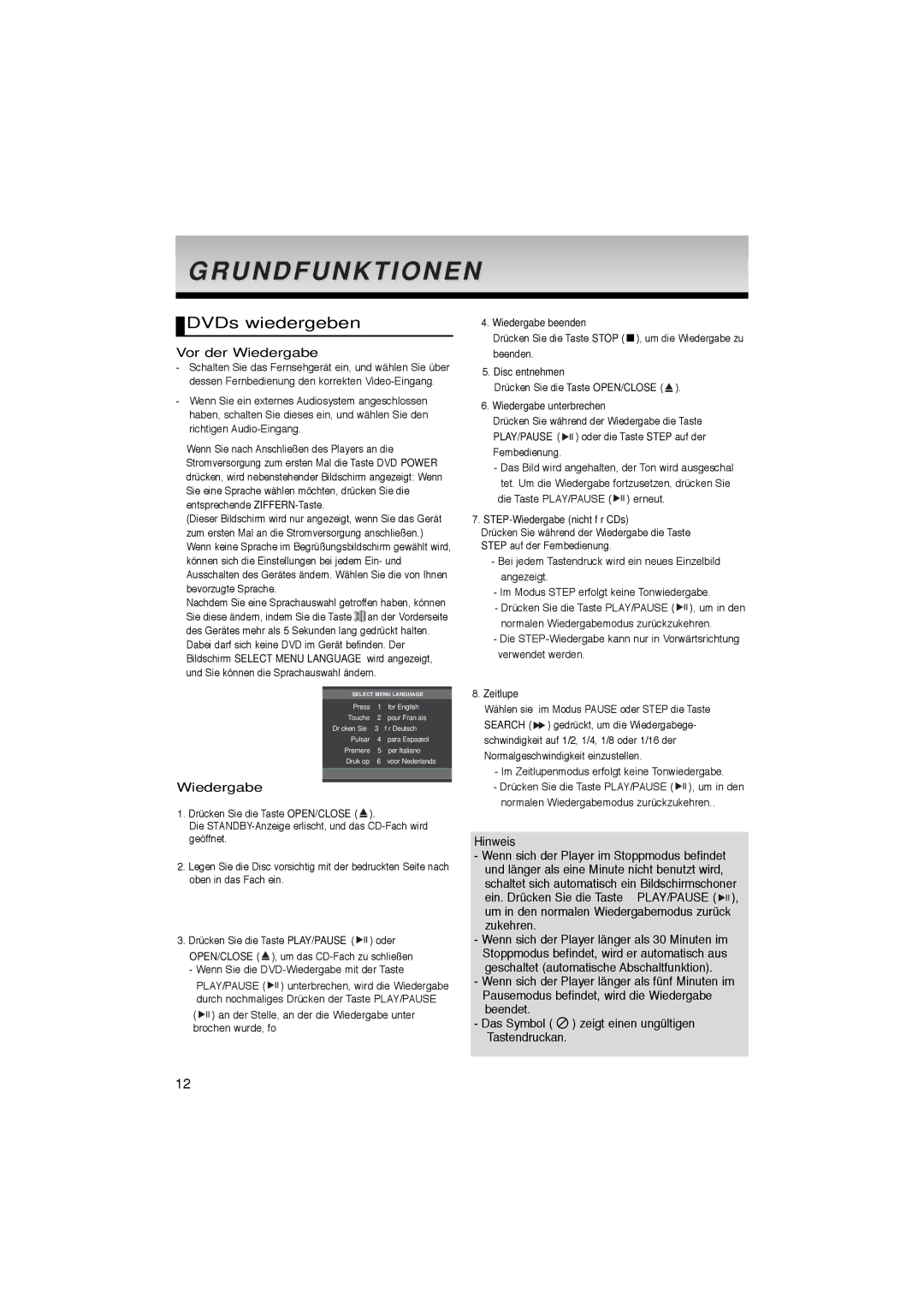 Samsung DVD-P181/EDC, DVD-P181/XEL manual DVDs wiedergeben, Vor der Wiedergabe 